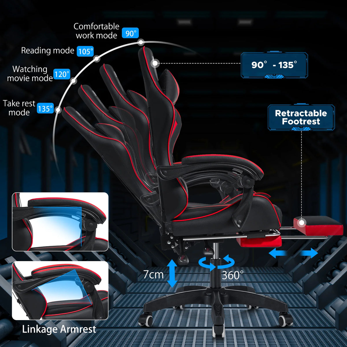 200Lbs Gaming Chair with Massage Lumbar Support, Ergonomic PC Gaming Chair with Footrest, Reclining Adjustable Armrest Computer Chair