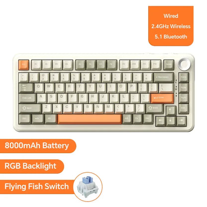 AJAZZ AK820 Wired Mechanical Keyboard Full-Key Hot-Swap Keyboard with Removable USB Port, White & Ice Blue Backlit Gaming Keyboard for PC
