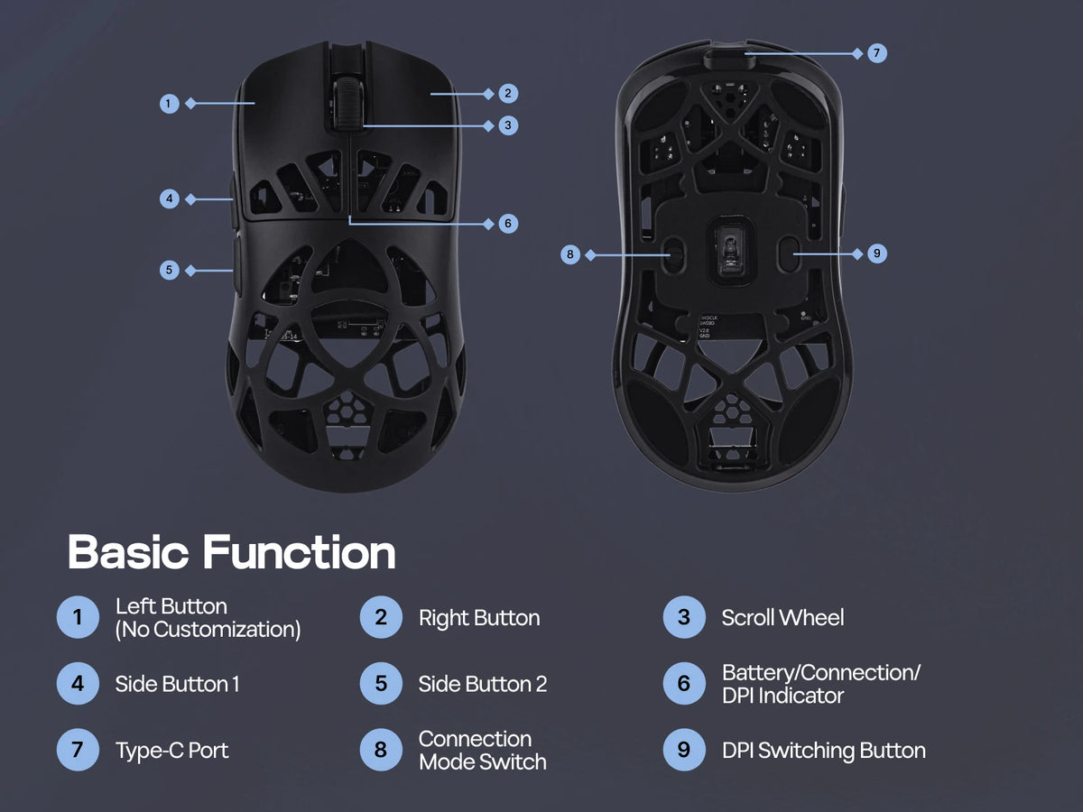 Mouse da gaming wireless EPOMAKER Carbon X cablato/2.4G/BT, da 400 a 30,000 DPI regolabili, con sensore PAW3950 per PC/Mac/Linux
