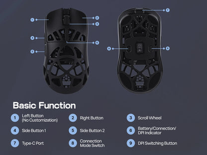 Mouse da gaming wireless EPOMAKER Carbon X cablato/2.4G/BT, da 400 a 30,000 DPI regolabili, con sensore PAW3950 per PC/Mac/Linux