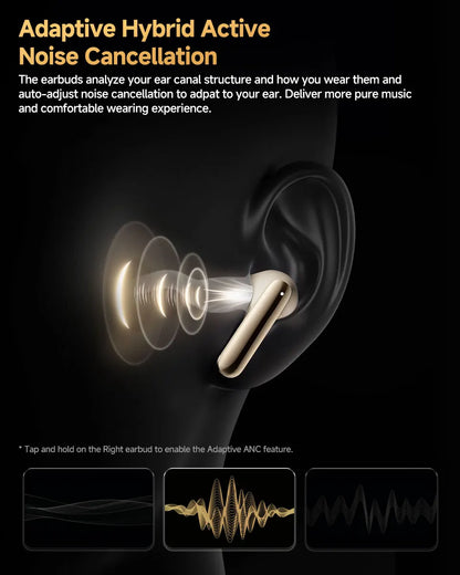 QCY MeloBuds Pro Adaptive Hybrid Active Noise Cancelling Wireless Earbuds – 46dB ANC, Bluetooth 5.3, LDAC Hi-Res Audio, 34H Playtime