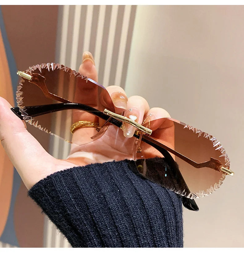 New Rimless Sunglasses Women Luxury Designer Brand Shades UV400 Vintage Metal Men Fashion Ladies Sun Glasses Frameless Shades