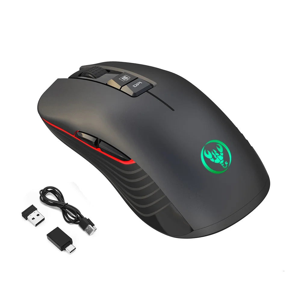 Ratón gaming inalámbrico USB-C 2.4G recargable, 3600DPI, 7 botones, Type-C, silencioso, para Macbook, portátil, PC y ordenador