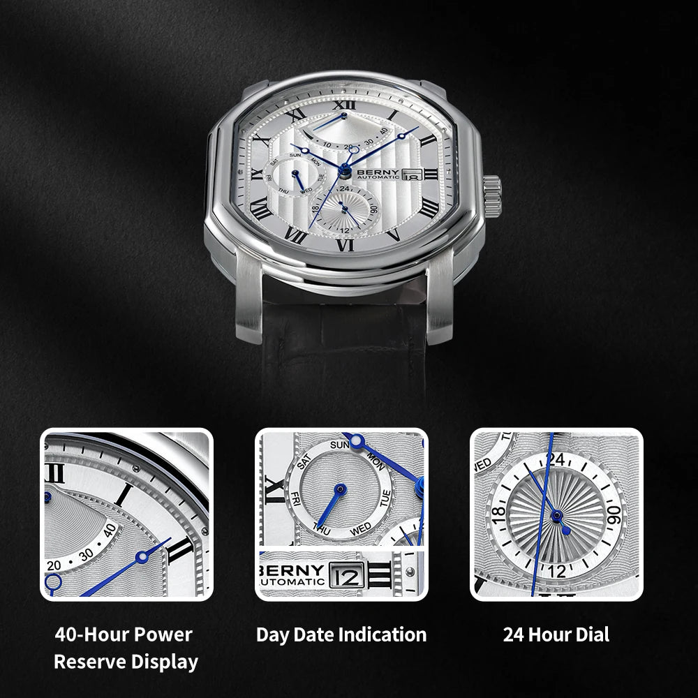 BERNY Men Mechanical Watch Top Accuracy Move Automatic Wristwatch Luxury Male Clock Sapphire Self-Winding Men's Watch Waterproof