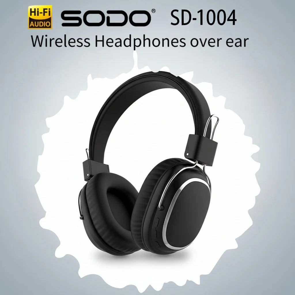 SODO SD-1004 Wireless Bluetooth 5.3 Headphones, Foldable HiFi Stereo Over-Ear Headphones with Mic, 40mm Driver, TF Card & FM Radio