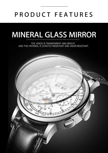 CORGEUT Automatic Mechanical Luxury Watches For Man Business Multification Date Day Month Year 316L Mechanical Men's Watches