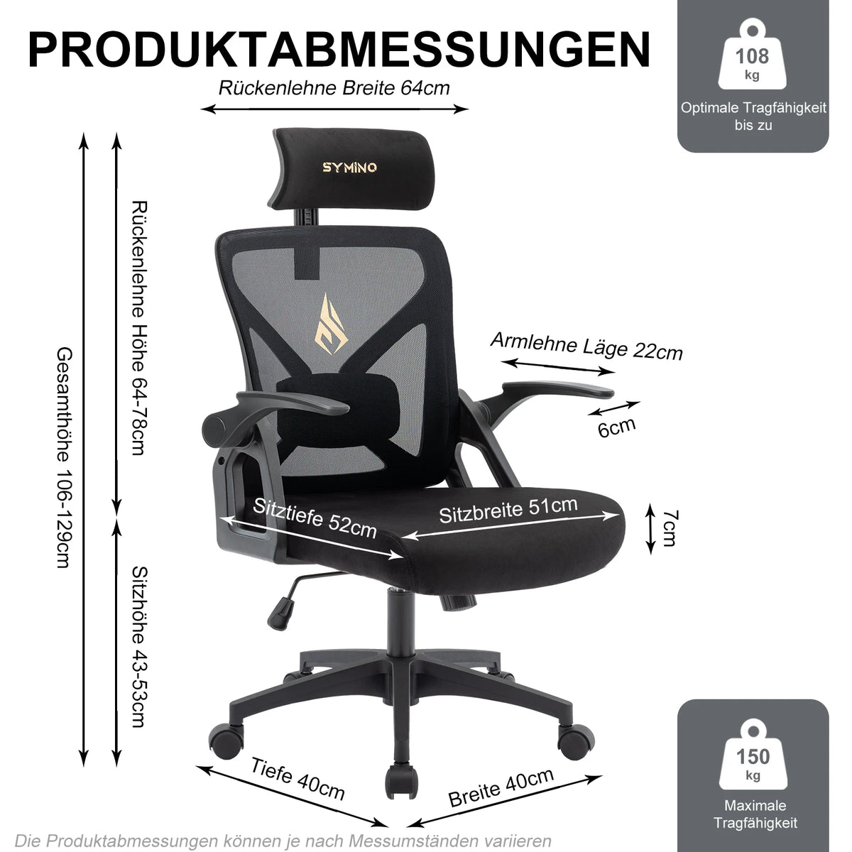 Symino Ergonomic Office Chair with Adjustable Headrest, Armrests & Lumbar Support, Rotating Rocker Executive Desk Chair for Home and Work