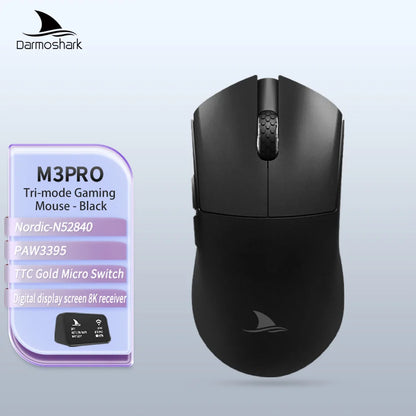 Ratón gaming Darmoshark M3Pro 2.4G BT inalámbrico trimodo con sensor PAW3395 N52840, 26000DPI, para manos grandes, controlador macro para gaming