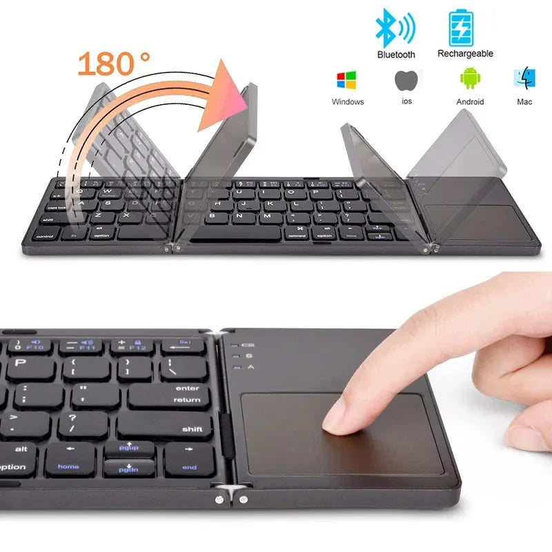 Three Bluetooth Keyboard with Touchpad Tri-fold Keyboard Mini Keyboard Rechargeable Keyboard for PC Windows Android IOS Mac