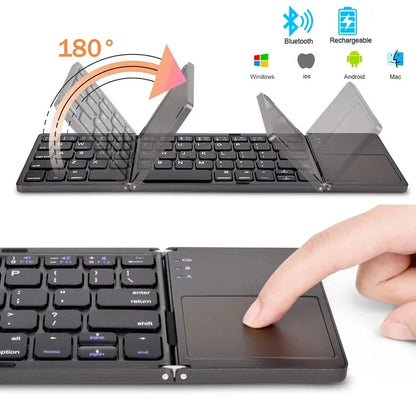 Three Bluetooth Keyboard with Touchpad Tri-fold Keyboard Mini Keyboard Rechargeable Keyboard for PC Windows Android IOS Mac