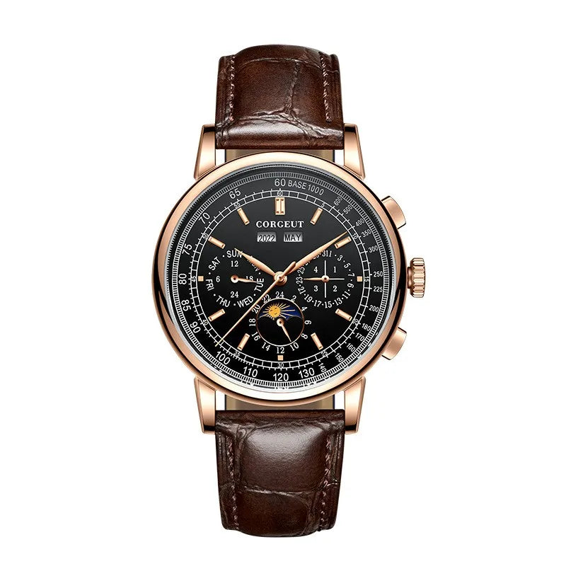 CORGEUT Automatic Mechanical Luxury Watches For Man Business Multification Date Day Month Year 316L Mechanical Men's Watches