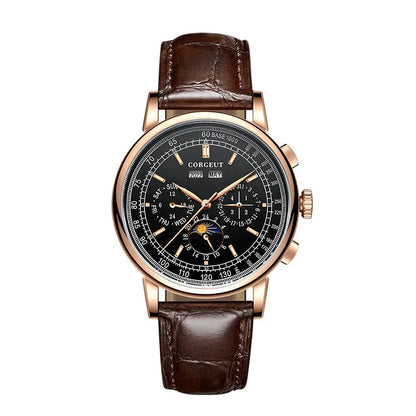 CORGEUT Automatic Mechanical Luxury Watches For Man Business Multification Date Day Month Year 316L Mechanical Men's Watches