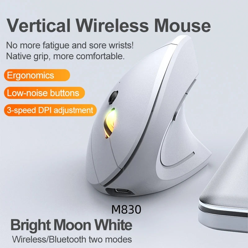 Mouse verticale wireless Bluetooth 2.4G ricaricabile ergonomico 1600DPI regolabile da gaming 6 pulsanti per laptop PC computer