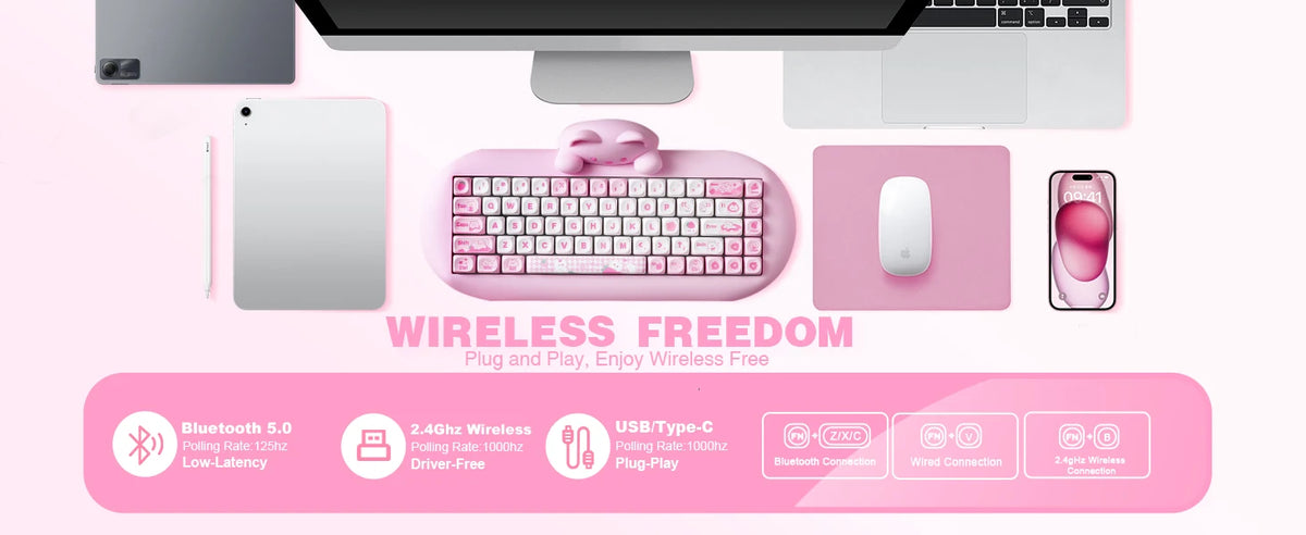 YUNZII C68 Wireless Gaming Keyboard, 65% Hot Swappable Mechanical Keyboard with RGB Backlit, Tri-Mode Bluetooth Gaming Keyboard, Cute Cat Ergonomic Keyboard