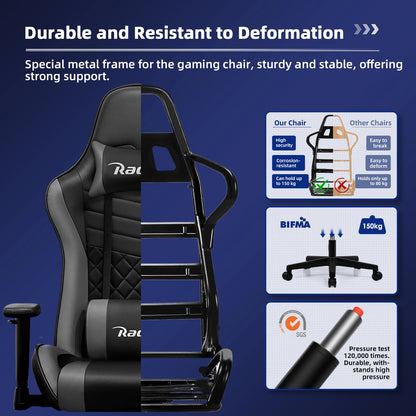 AUTHMIC Ergonomic Gaming Chair with Lumbar Support, Adjustable Armrest, Reclining Office Chair, 150kg Heavy Duty Gamer Chair for Home & Work