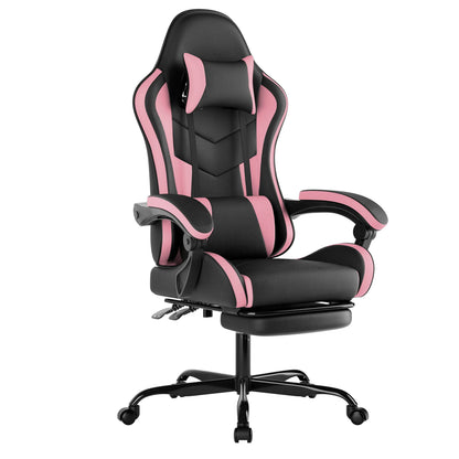WOTSTA Gaming Chair with Footrest Ergonomic Gamer Chair, Adjustable Lumbar Support, Headrest, Reclining Computer Chair for Gaming & Office