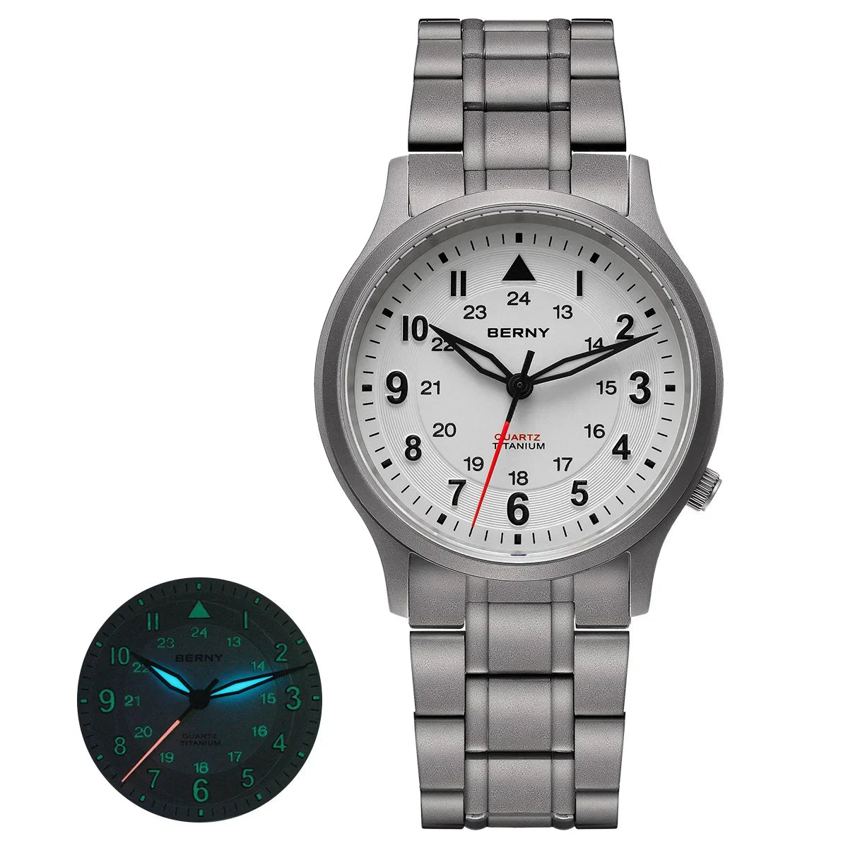 BERNY Titanium Watches for Men Classic Mens Field Watch Easy Read Outdoor Quartz Wristwatch Super Luminous Sapphire 5ATM