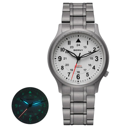 BERNY Titanium Watches for Men Classic Mens Field Watch Easy Read Outdoor Quartz Wristwatch Super Luminous Sapphire 5ATM