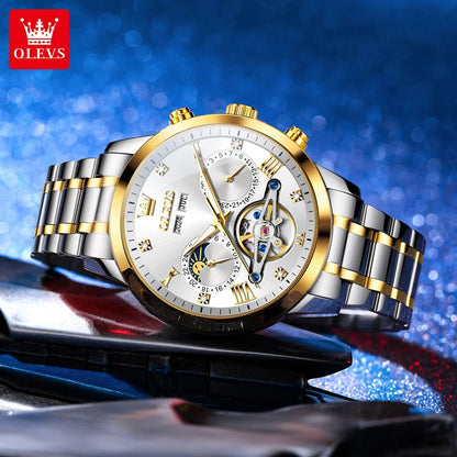 OLEVS Men's Watches - Moon Phase Hollow Flywheel Exclusive Original Automatic Mechanical Watches For Men Luxury Man Watch New 7029