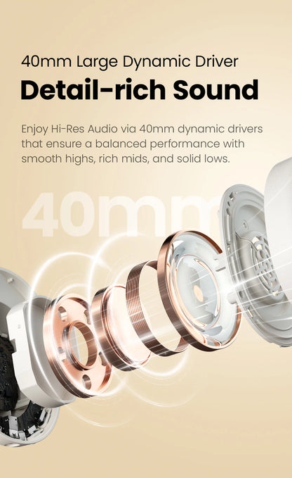 HAYLOU S30 Wireless Bluetooth 5.4 ANC Headphones 43dB Noise Cancelling Headsets with 40mm Driver, 80H Playtime Hi-Res Audio Earphones