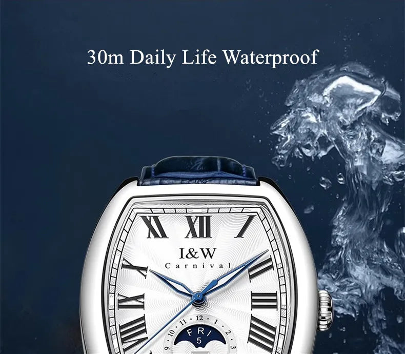 CARNIVAL I&W Mechanical Business Watches for Men Brand Luxury Automatic MIYOTA Movement Wristwatches Waterproof Man Reloj Hombre