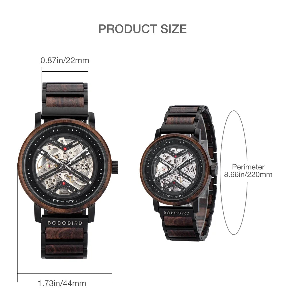 Automatic Mechanical Watch BOBO BIRD New Top Business Men Wooden Wristwatch Unique Custom Engraved Watches Christmas Gift Box