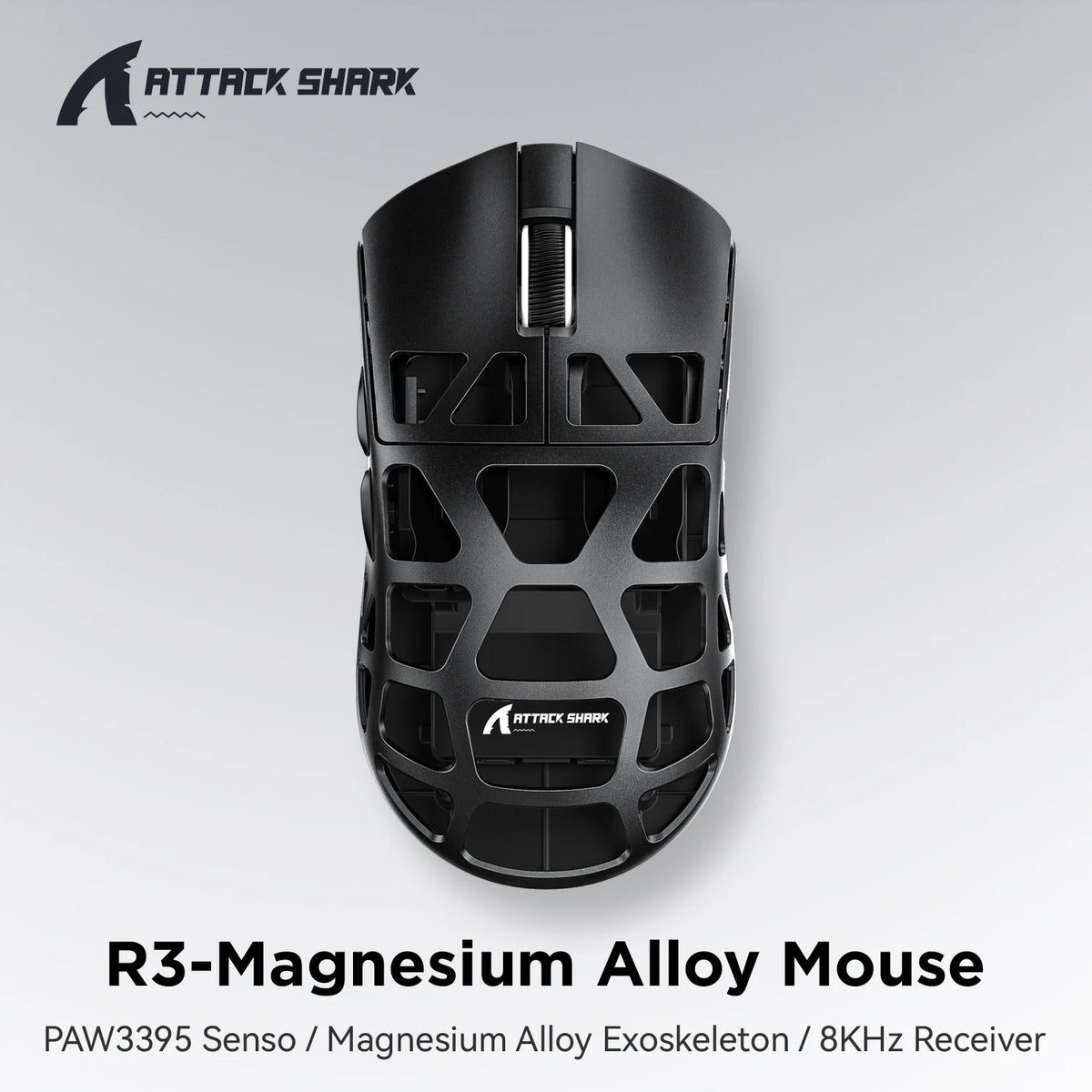 Mouse ATTACK SHARK R3 8KHz in lega di magnesio, sensore PixArt PAW3395, fino a 26000 DPI, 2.4G/BT/cablato, ultraleggero da 46g, per PC/Mac