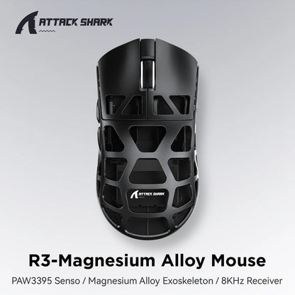Mouse ATTACK SHARK R3 8KHz in lega di magnesio, sensore PixArt PAW3395, fino a 26000 DPI, 2.4G/BT/cablato, ultraleggero da 46g, per PC/Mac