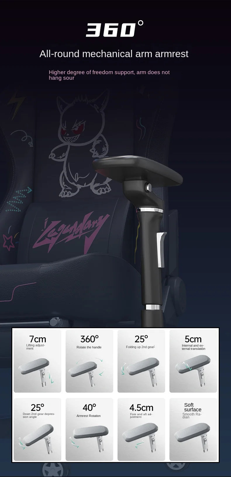 S8 Gaming Chair with 3D Armrests, Ergonomic Adjustable Backrest, Computer Office Chair, Leather Gamer Chair with Nylon Feet