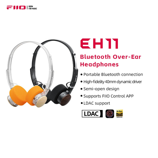 Auscultadores Bluetooth On-Ear FIIO EH11 – Headset sem fios Hi-Res LDAC com graves, bateria de 30H, ligação a dois dispositivos e design retro leve