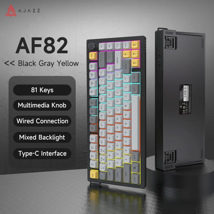 AJAZZ AF82 Low-Profile Electrostatic Keyboard Tri-Mode Wireless 75% Mechanical Gaming Keyboard with Display Screen, Hot-Swappable, 4000mAh Battery