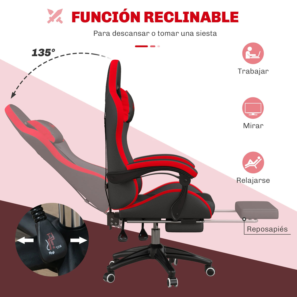 Vinsetto Ergonomic Gaming Chair Racing Style PU Leather Reclining Chair with Lumbar Support, Footrest, Headrest & Adjustable Height