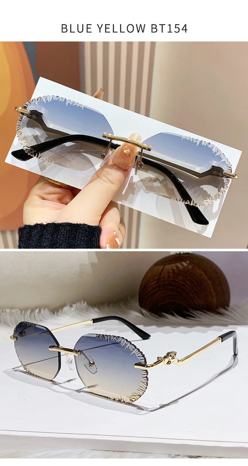 New Rimless Sunglasses Women Luxury Designer Brand Shades UV400 Vintage Metal Men Fashion Ladies Sun Glasses Frameless Shades