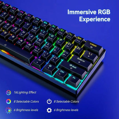 RGB Backlit 61 Keys Mechanical Keyboard Tri-Mode BT Wireless Waterproof Dustproof Portable Gaming Keyboard for Esports Gamer