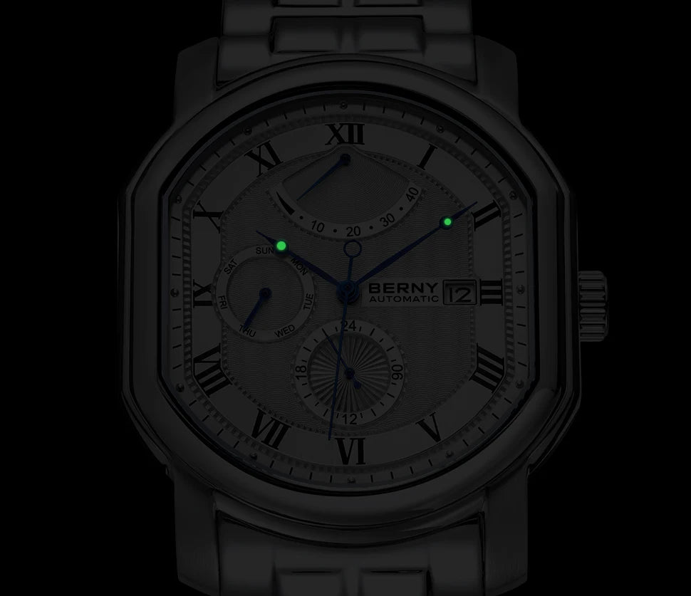 BERNY Men Mechanical Watch Top Accuracy Move Automatic Wristwatch Luxury Male Clock Sapphire Self-Winding Men's Watch Waterproof