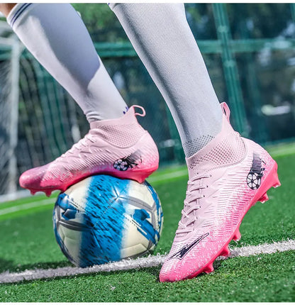 Men Women Football Boots High-top Non-Slip Soccer Sneakers Breathable Futsal Training Shoes Outdoor Grass Ankle Soccer Cleats