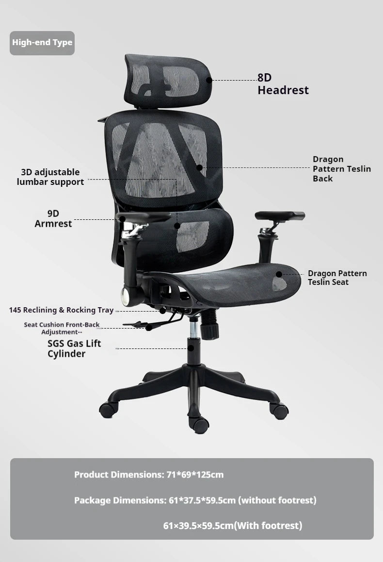 Ergonomic Gaming Chair with 8D Headrest, 3D Lumbar Support, 9D Armrest, 145° Reclining Mesh Computer Chair for Office & Gaming