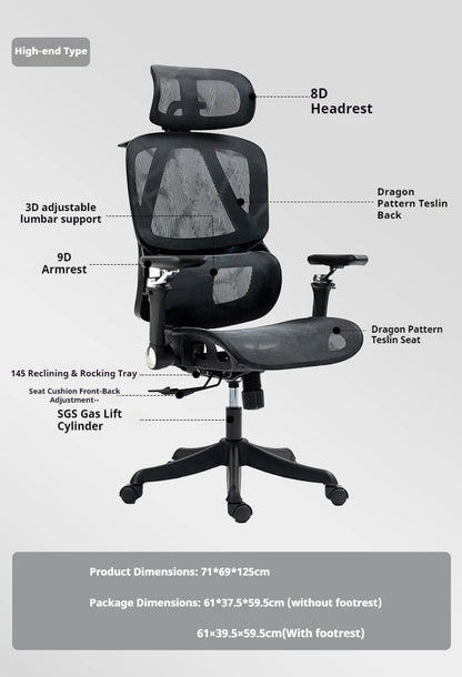 Ergonomic Gaming Chair with 8D Headrest, 3D Lumbar Support, 9D Armrest, 145° Reclining Mesh Computer Chair for Office & Gaming