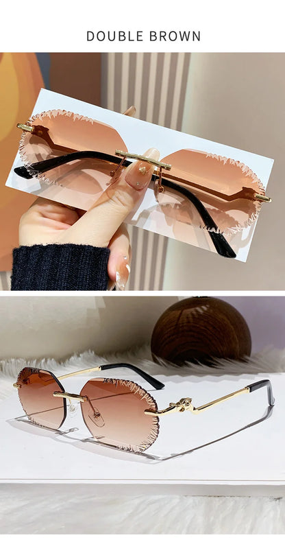 New Rimless Sunglasses Women Luxury Designer Brand Shades UV400 Vintage Metal Men Fashion Ladies Sun Glasses Frameless Shades