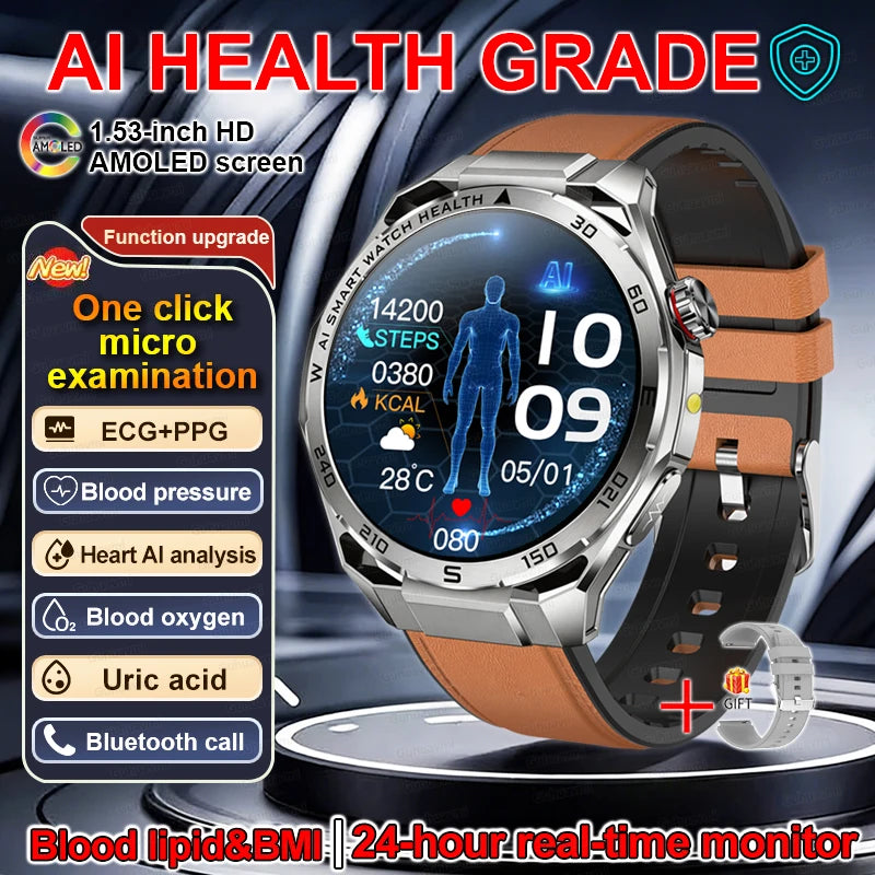 Smart Watch Men High-end Health Blood pressureblood oxygen lipids Uric acid Sapphire Smart watches Ai GPT Custom dial ECG 2026