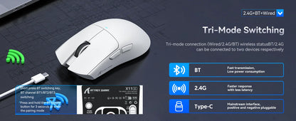 Mouse da gaming wireless ATTACK SHARK X11SE, tri-mode, ultraleggero 63g con sensore PAW3311, 22000 DPI, batteria 300mAh, doppio driver