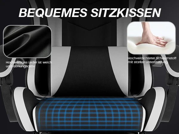 WOTSTA Gaming Chair with Footrest Ergonomic Gamer Chair, Adjustable Lumbar Support, Headrest, Reclining Computer Chair for Gaming & Office