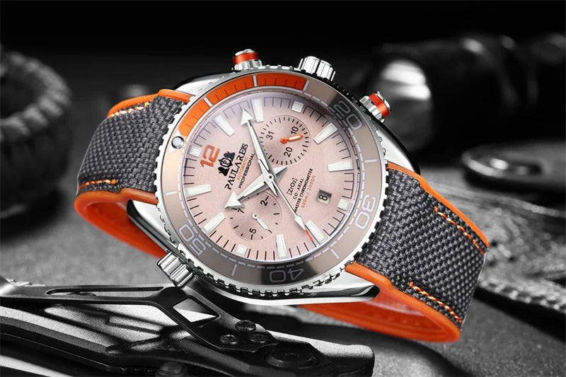 PAULAREIS P Luxury Men Automatic Self Wind Mechanical Watch for Men Rubber Strap Waterproof Luminous Date Fashion Mens Watches