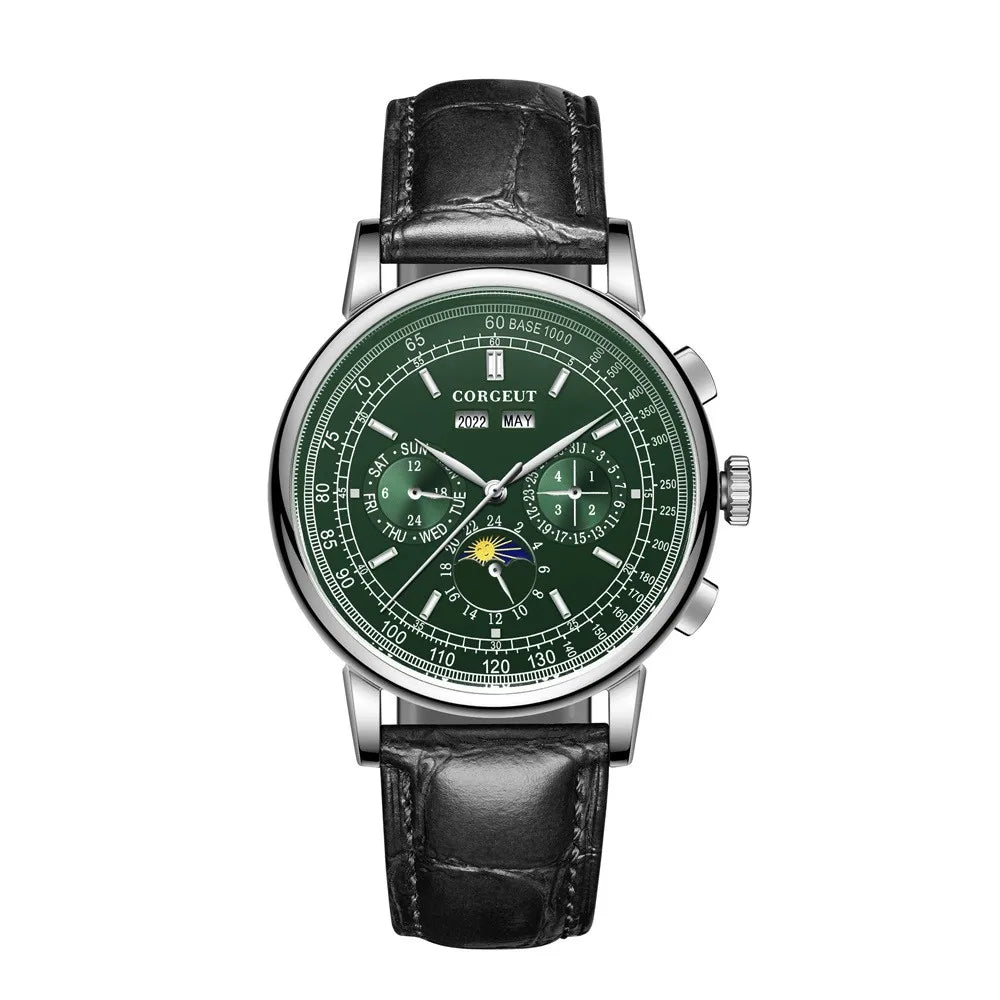 CORGEUT Automatic Mechanical Luxury Watches For Man Business Multification Date Day Month Year 316L Mechanical Men's Watches