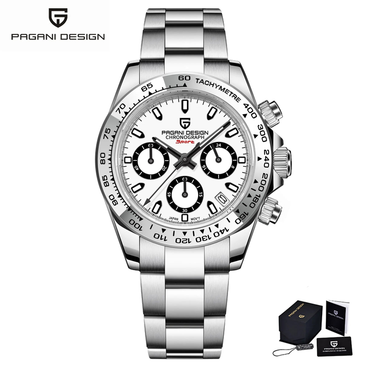 Pagani Design VK63 Fashion Men's Quartz Watch Luxury Sapphire Glass Timing Code Watch Stainless Steel Waterproof 10 Bar PD1727