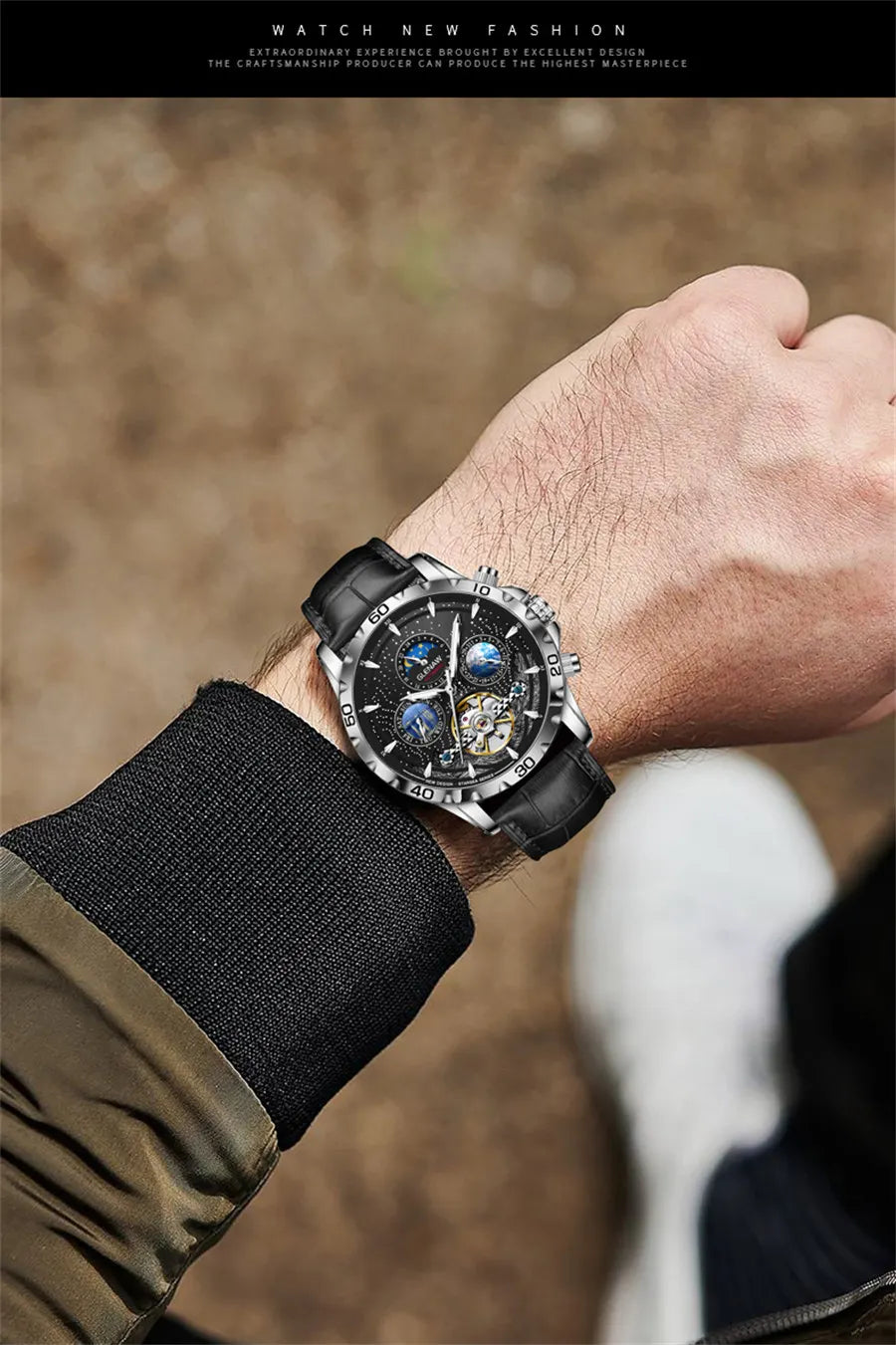 Relógio Masculino GLENAW Design, Marca de Topo, Luxo, Moda e Negócios, Automático, Impermeável, Relógio Mecânico para Homem