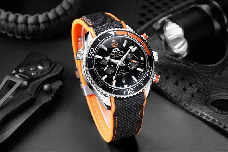 PAULAREIS P Luxury Men Automatic Self Wind Mechanical Watch for Men Rubber Strap Waterproof Luminous Date Fashion Mens Watches