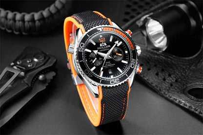 PAULAREIS P Luxury Men Automatic Self Wind Mechanical Watch for Men Rubber Strap Waterproof Luminous Date Fashion Mens Watches