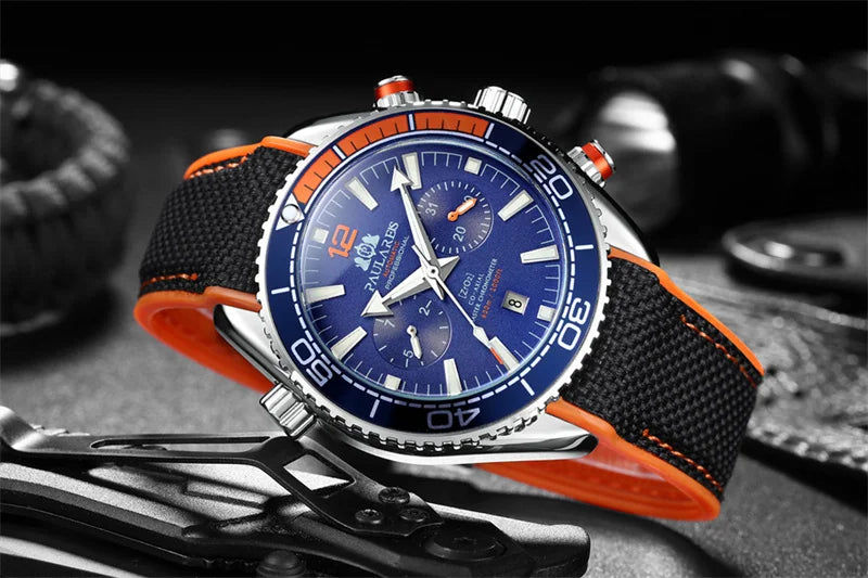 PAULAREIS P Luxury Men Automatic Self Wind Mechanical Watch for Men Rubber Strap Waterproof Luminous Date Fashion Mens Watches