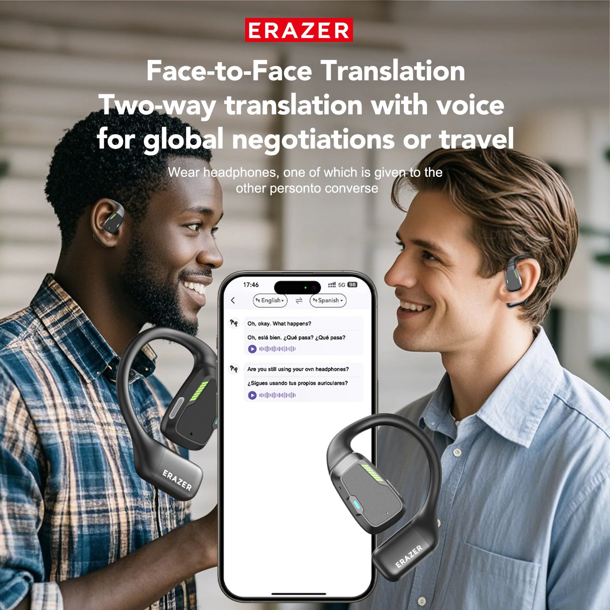 AI Translator Earbuds Erazer XP6 Wireless Bluetooth Gaming Headphones – Waterproof AI Translation Earbuds with APP Control, Deep Bass Sound & Microphone